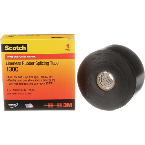 Scotch&reg; Professional Grade Linerless Rubber Splicing Tape, 50.8 mm (2") W x 9 m (30') L, 30 mils, Black Brunswick Fyr & Safety