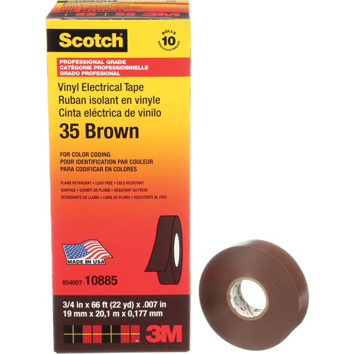 Scotch&reg; Vinyl Colour Coding Electrical Tape, 19 mm (3/4") W x 20 m (66') L, 7 mils, Brown Brunswick Fyr & Safety