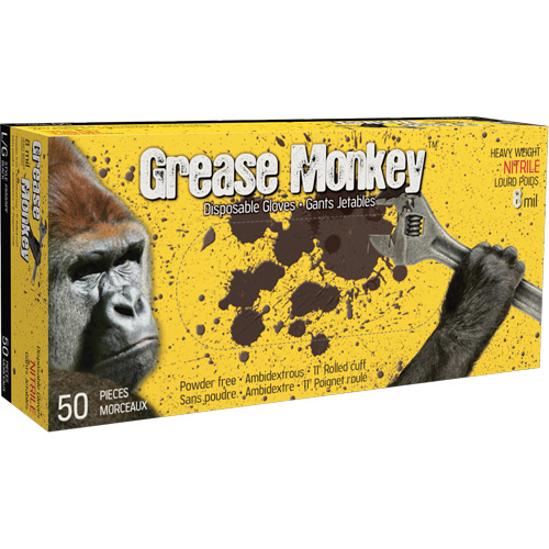 Grease Monkey&reg; Gloves, Large, Nitrile, 8-mil, Powder-Free, Black Brunswick Fyr & Safety