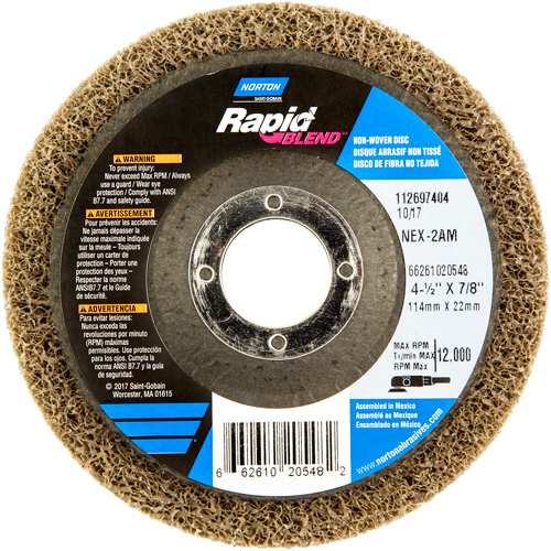 DISQUE FINITION RAPIDE 4 1/2X7/8 NEX-2AM MOY, 4-1/2" dia., Grain Moyen, Oxyde d'aluminium Brunswick Fyr & Safety