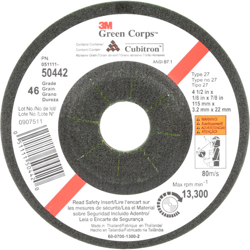 Meule flexible Green Corps, 4-1/2" x 1/8", Arbre 7/8", C&eacute;ramique, Type 27 Brunswick Fyr & Safety