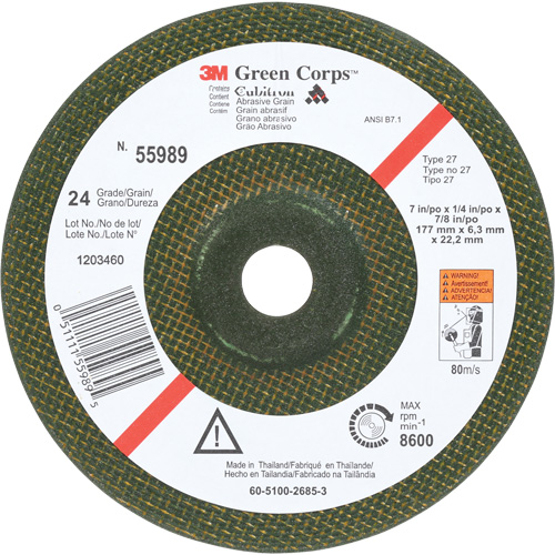Meule flexible Green Corps, 7" x 1/4", Arbre 7/8", C&eacute;ramique, Type 1 Brunswick Fyr & Safety