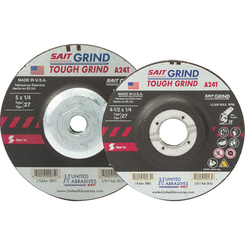 Meule A24T Tough Grind, 5" x 1/4", Arbre 7/8", Oxyde d'aluminium, Type 27 Brunswick Fyr & Safety
