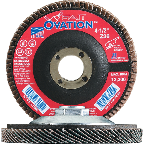 OVATION MEULE LAMELLE41/2X7/8 GRAIN36, 4-1/2" x 7/8", Type 27, Grain 36, Zirconium Brunswick Fyr & Safety