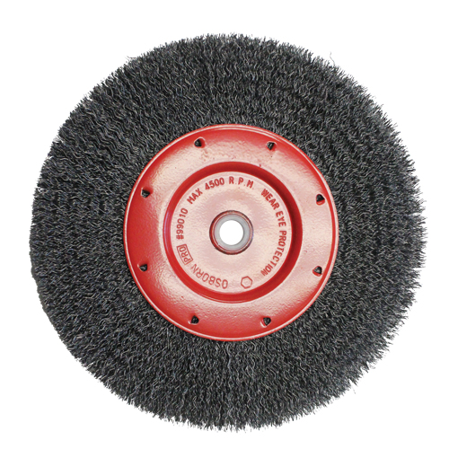 Brosses &eacute;conomiques &agrave; fils cr&ecirc;p&eacute;s - Face &eacute;troite, 6" dia., Fils 0.014, Arbre 2" Brunswick Fyr & Safety