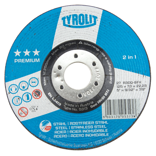 Meule 2-en-1 de premi&egrave;re qualit&eacute;, 5" x 9/32", Arbre 7/8", Type 27 Brunswick Fyr & Safety