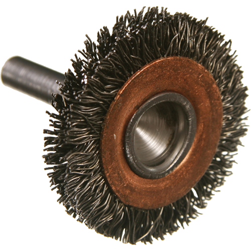 Brosses mont&eacute;es &agrave; fils cr&ecirc;p&eacute;s circulaires, 1-1/2", Fils 0,005", Tige 1/4" Brunswick Fyr & Safety
