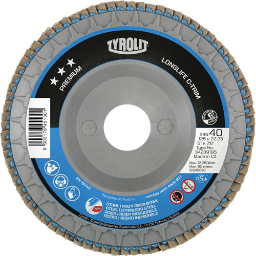 Disque &agrave; lamelles Long Life C-Trim, 4-1/2" x 7/8", Type 29, Grain 80, Zirconium Brunswick Fyr & Safety