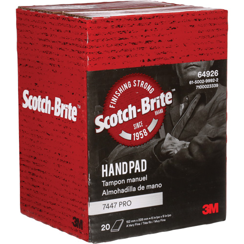 Tampons manuels Scotch-Brite 7447, Oxyde d'aluminium, 9" x 6", Grain Tr&egrave;s fin Brunswick Fyr & Safety