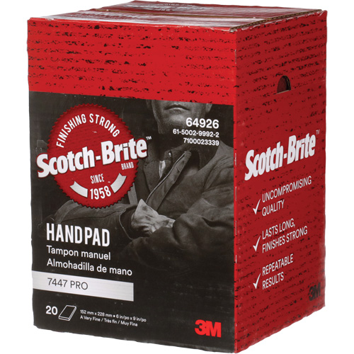 Tampons manuels Scotch-Brite 7447, Oxyde d'aluminium, 9" x 6", Grain Tr&egrave;s fin Brunswick Fyr & Safety
