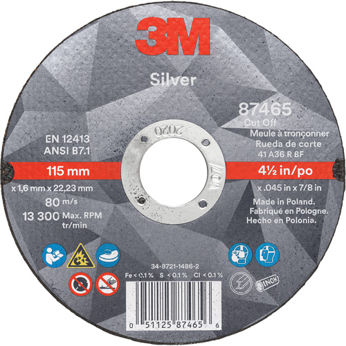 Meule &agrave; tronçonner Silver, 4-1/2" x 0,045", Arbre de 7/8", Type 1, C&eacute;ramique, 13 300 Tr/min Brunswick Fyr & Safety
