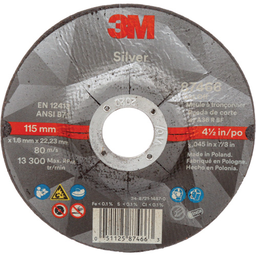 Meule &agrave; tronçonner Silver, 4-1/2" x 0,045", Arbre de 7/8", Type 27, C&eacute;ramique, 13 300 Tr/min Brunswick Fyr & Safety