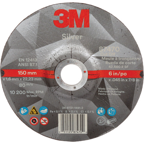 Meule &agrave; tronçonner Silver, 6" x 0,045", Arbre de 7/8", Type 27, C&eacute;ramique, 10 200 Tr/min Brunswick Fyr & Safety