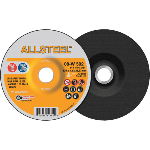 AllSteel Grinding Wheel, 5" x 1/8", 7/8" Arbor, Aluminum Oxide, Type 27 Brunswick Fyr & Safety