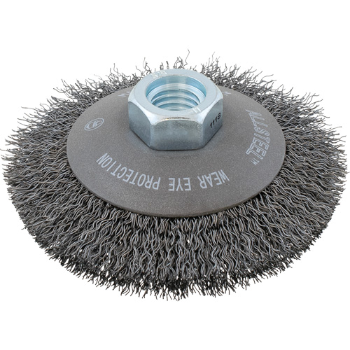 Brosse &agrave; fils torsad&eacute;s AllSteel, 4" dia., Fils 0,0118", Arbre 5/8"-11 Brunswick Fyr & Safety