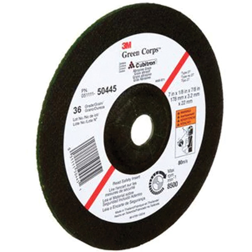 Green Corps Depressed Centre Wheel, 7" x 1/8", 7/8" Arbor, Ceramic, Type 27 Brunswick Fyr & Safety