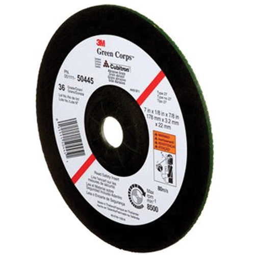 Green Corps Depressed Centre Wheel, 7" x 1/8", 7/8" Arbor, Ceramic, Type 27 Brunswick Fyr & Safety
