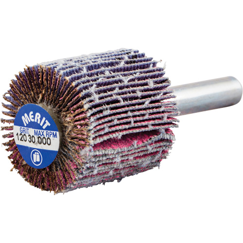 Shank Mounted Mini Flap Wheel, Ceramic Alumina, 120 Grit, 1" x 1" x 1/4" Brunswick Fyr & Safety