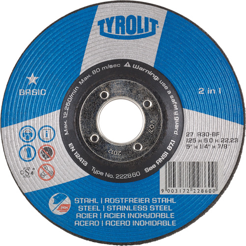 Depressed Centre Grinding Wheel, 6" x 1/4", 7/8" Arbor, Type 27 Brunswick Fyr & Safety