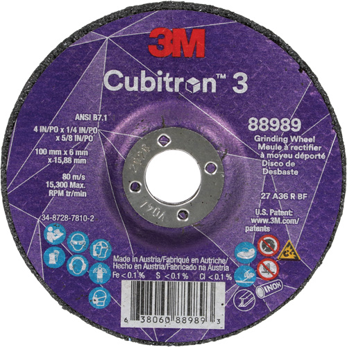 Meule a moyeu d&eacute;port&eacute; Cubitron 3, 4" x 1/4", Arbre 5/8", C&eacute;ramique, Type T27 Brunswick Fyr & Safety