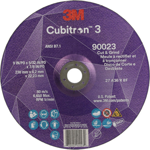 Cubitron 3 Cut & Grind Wheel, 9" x 5/32", 7/8" Arbor, Type T27, 36+ Grit, Ceramic Brunswick Fyr & Safety