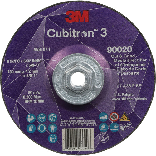Cubitron 3 Cut & Grind Wheel, 6" x 5/32", 5/8"-11 Arbor, Type T27, 36+ Grit, Ceramic Brunswick Fyr & Safety