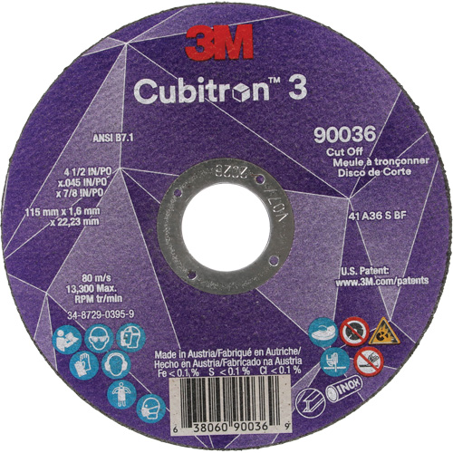 Cubitron 3 Cut-Off Wheel, 4-1/2" x 0.045", 7/8" Arbor, Type T1, Ceramic, 13300 RPM Brunswick Fyr & Safety
