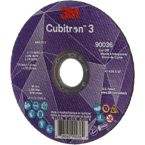 Cubitron 3 Cut-Off Wheel, 4-1/2" x 0.045", 7/8" Arbor, Type T1, Ceramic, 13300 RPM Brunswick Fyr & Safety