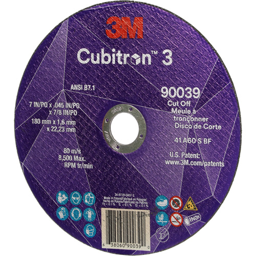 Cubitron 3 Cut-Off Wheel, 7" x 0.09", 7/8" Arbor, Type T27, Ceramic, 8500 RPM Brunswick Fyr & Safety