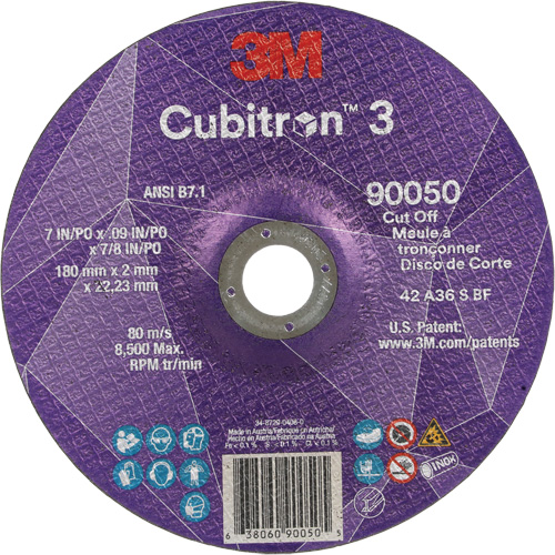 Meule &agrave; tronçonner Cubitron 3, 7" x 0,09", Arbre de 7/8", Type T27, C&eacute;ramique, 8500 Tr/min Brunswick Fyr & Safety