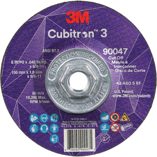Cubitron 3 Cut-Off Wheel, 6" x 0.045", 5/8"-11 Arbor, Type T27, Ceramic, 10200 RPM Brunswick Fyr & Safety