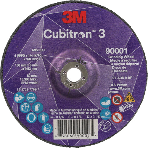 Meule a moyeu d&eacute;port&eacute; Cubitron 3, 4" x 1/4", Arbre 3/8", C&eacute;ramique, Type T27 Brunswick Fyr & Safety