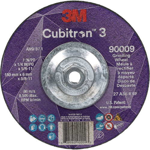 Meule a moyeu d&eacute;port&eacute; Cubitron 3, 7" x 1/4", Arbre 5/8"-11, C&eacute;ramique, Type T27 Brunswick Fyr & Safety