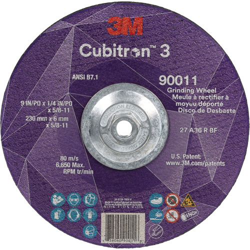Cubitron 3 meule a moyeu d&eacute;port&eacute;, 9" x 0,25", Arbre 5/8"-11, C&eacute;ramique, Type T27 Brunswick Fyr & Safety