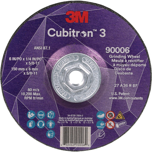 Cubitron 3 meule a moyeu d&eacute;port&eacute;, 6" x 0,25", Arbre 5/8"-11, C&eacute;ramique, Type T27 Brunswick Fyr & Safety