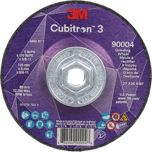 Cubitron 3 meule a moyeu d&eacute;port&eacute;, 5" x 0,25", Arbre 5/8"-11, C&eacute;ramique, Type T27 Brunswick Fyr & Safety