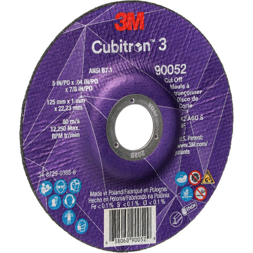 Cubitron 3 Cut-Off Wheel, 5" x 0.04", 7/8" Arbor, Type 27, Ceramic, 60 RPM Brunswick Fyr & Safety