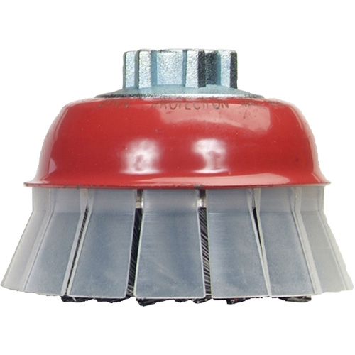 Knotted Wire Cup Brush with Protective Guard, 4" Dia. x 5/8"-11 Arbor Brunswick Fyr & Safety