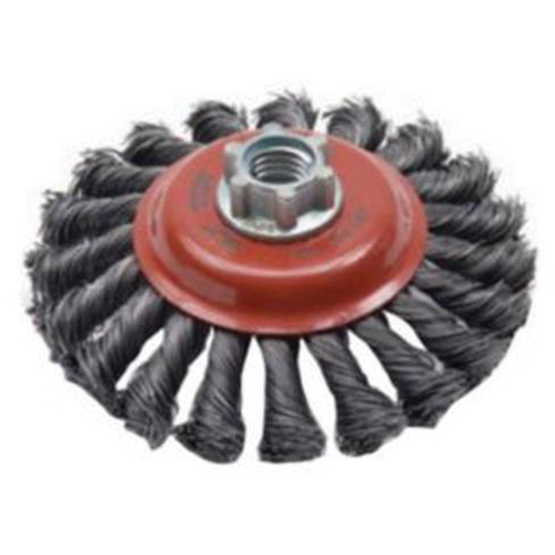 Twist Knot Saucer Cup Brush, 4" Dia., 0.02" Fill, 5/8"-11 Arbor, Steel Brunswick Fyr & Safety