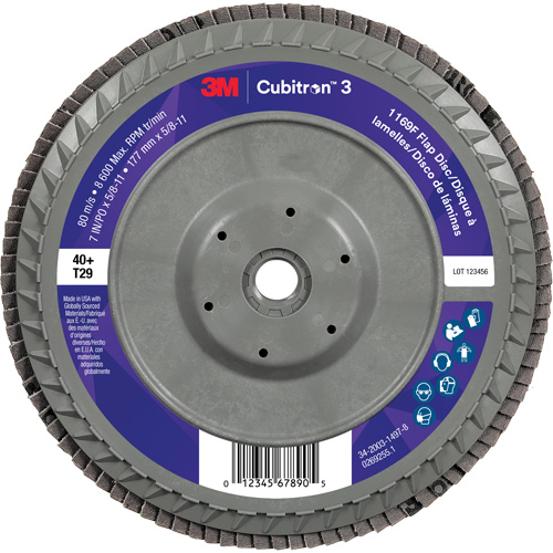 Disque &agrave; lamelles conique 1169F Cubitron 3 &agrave; changement rapide, 7" x 5/8"-11, Type T29, Grain 40+, C&eacute;ramique Brunswick Fyr & Safety