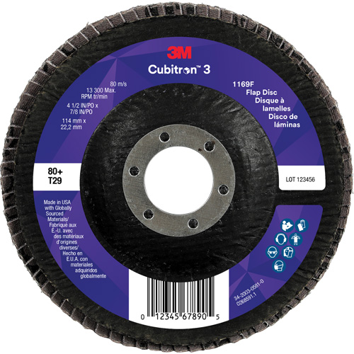 Disque &agrave; lamelles conique 1169F Cubitron 3, 4-1/2" x 7/8", Type T29, Grain 80+, C&eacute;ramique Brunswick Fyr & Safety