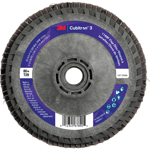 Disque &agrave; lamelles conique 1169F Cubitron 3 &agrave; changement rapide, 4-1/2" x 5/8"-11, Type T29, Grain 80+, C&eacute;ramique Brunswick Fyr & Safety