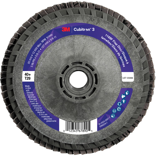 Cubitron 3 Conical  Flap Disc with Quick Change 1169F, 5" x 5/8"-11, Type T29, 40+ Grit, Ceramic Brunswick Fyr & Safety