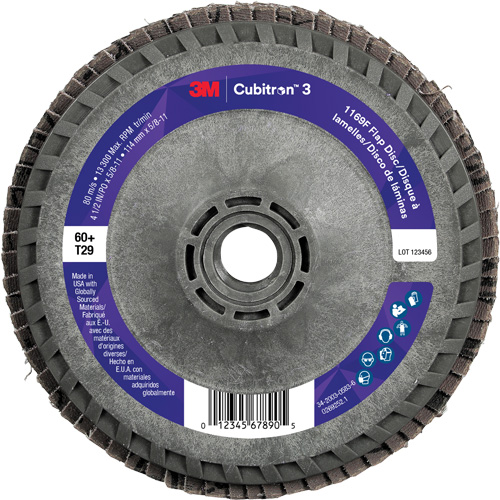 Disque &agrave; lamelles conique 1169F Cubitron 3 &agrave; changement rapide, 4-1/2" x 5/8"-11, Type T29, Grain 60+, C&eacute;ramique Brunswick Fyr & Safety