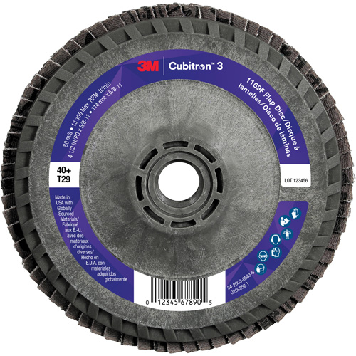 Cubitron 3 Conical  Flap Disc with Quick Change 1169F, 4-1/2" x 5/8"-11, Type T29, 40+ Grit, Ceramic Brunswick Fyr & Safety