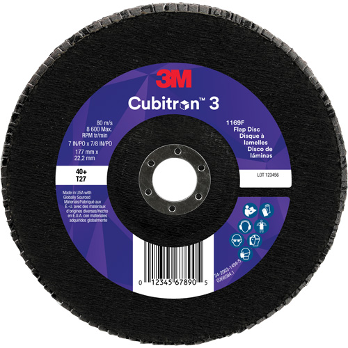 Cubitron 3 Flat Flap Disc 1169F, 7" x 7/8", Type T27, 40+ Grit, Ceramic Brunswick Fyr & Safety