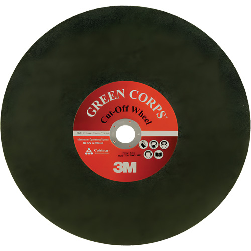 Green Corps Cut Off Wheel, 13-9/10" x 0.118", 1" Arbor, Ceramic, 20000 RPM Brunswick Fyr & Safety