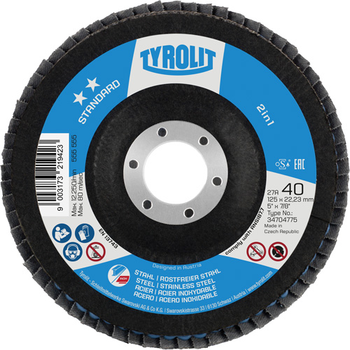 ZA 40 - B425 Standard 2-in-1 Flap Disc, 5" x 7/8", Type 27A, 40 Grit, Zirconia Alumina Brunswick Fyr & Safety