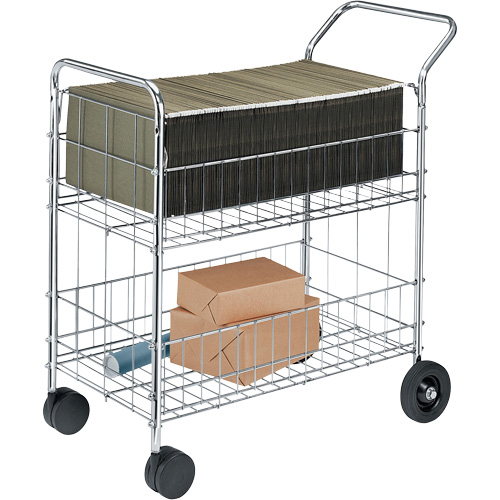 Wire Mail Cart, 200 lbs. Capacity, Chrome, 19" D x 30" L x 39-1/4" H, Chrome Plated Brunswick Fyr & Safety