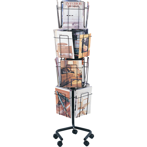 Literature Display Racks - Rotary Floor Displays, Rotating, 16 Slots, Wire Mesh, 15" W x 15" D x 60" H Brunswick Fyr & Safety